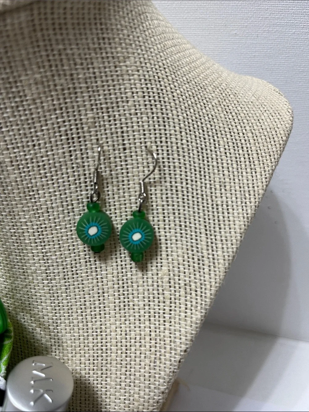 Gift Set Green Double Lip Balm Lipstick Holder Keychain 2 pr Earrings
